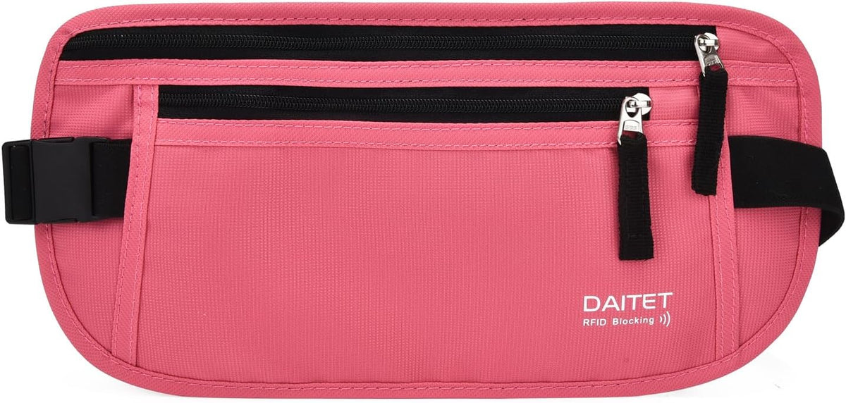 Money Belt - Passport Holder Secure Hidden Travel Wallet with RFID Blocking, Undercover Fanny Pack (Black)