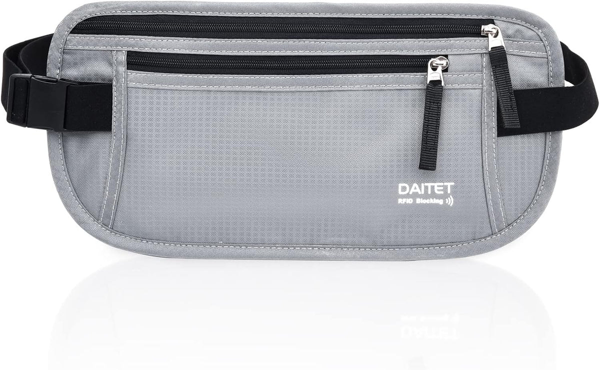 Money Belt - Passport Holder Secure Hidden Travel Wallet with RFID Blocking, Undercover Fanny Pack (Black)