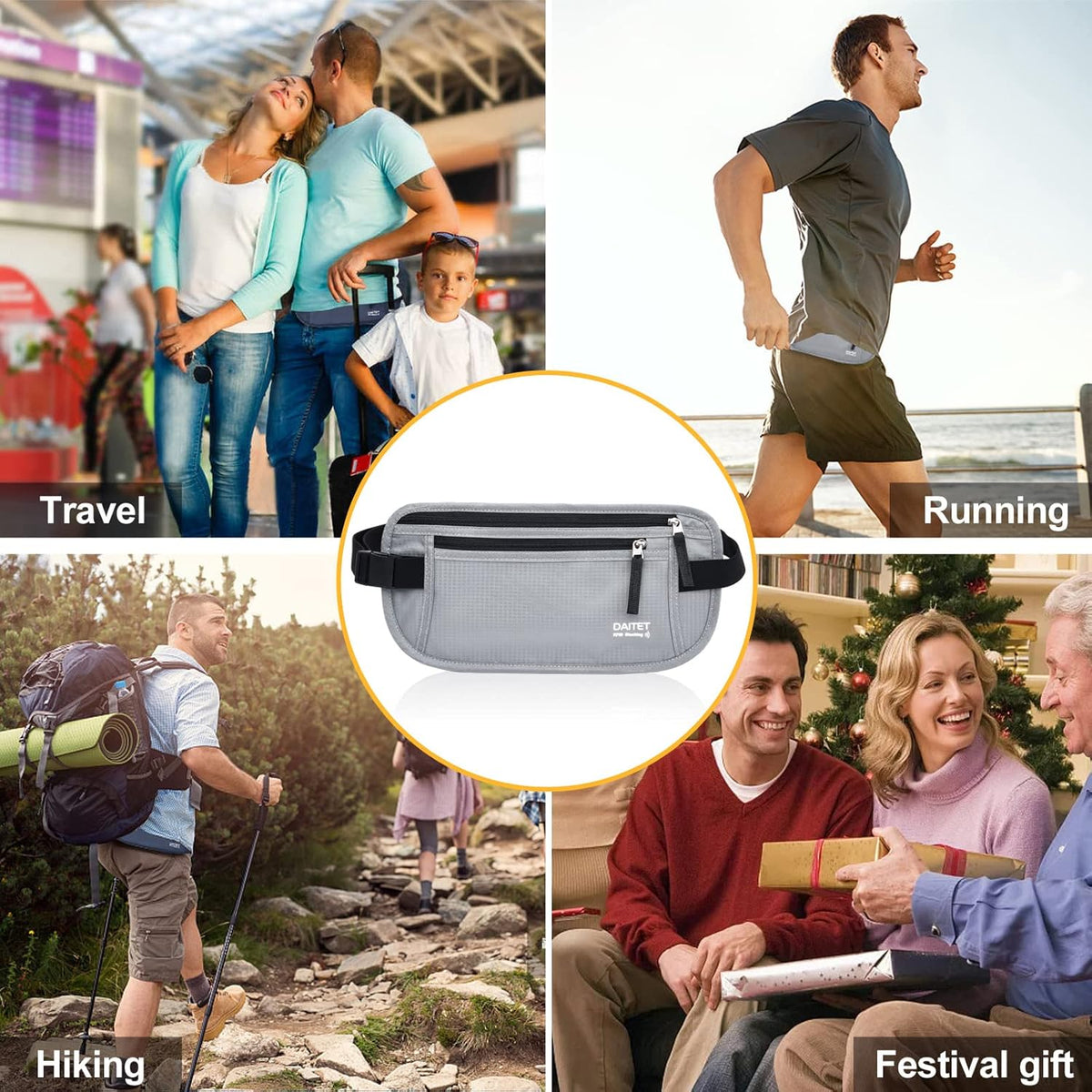 Money Belt - Passport Holder Secure Hidden Travel Wallet with RFID Blocking, Undercover Fanny Pack (Black)