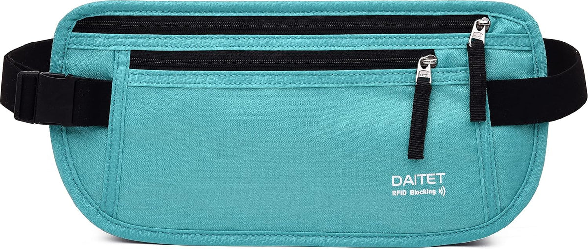 Money Belt - Passport Holder Secure Hidden Travel Wallet with RFID Blocking, Undercover Fanny Pack (Black)