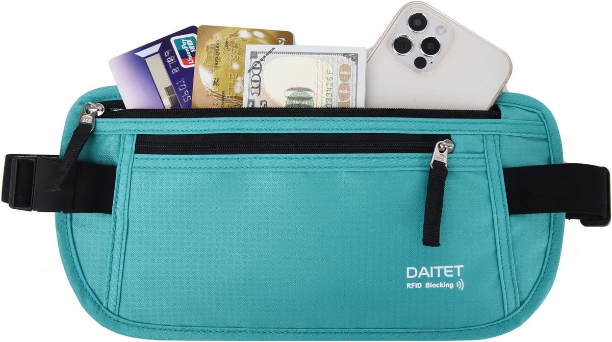 Money Belt - Passport Holder Secure Hidden Travel Wallet with RFID Blocking, Undercover Fanny Pack (Black)