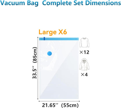 18 Pack Vacuum Storage Bags，Space Saver Bags(4 Jumbo/4 Large/4 Medium/3 Small/3 Roll),Compression for Comforters and Blankets, Sealer Clothes Storage, Hand Pump Included