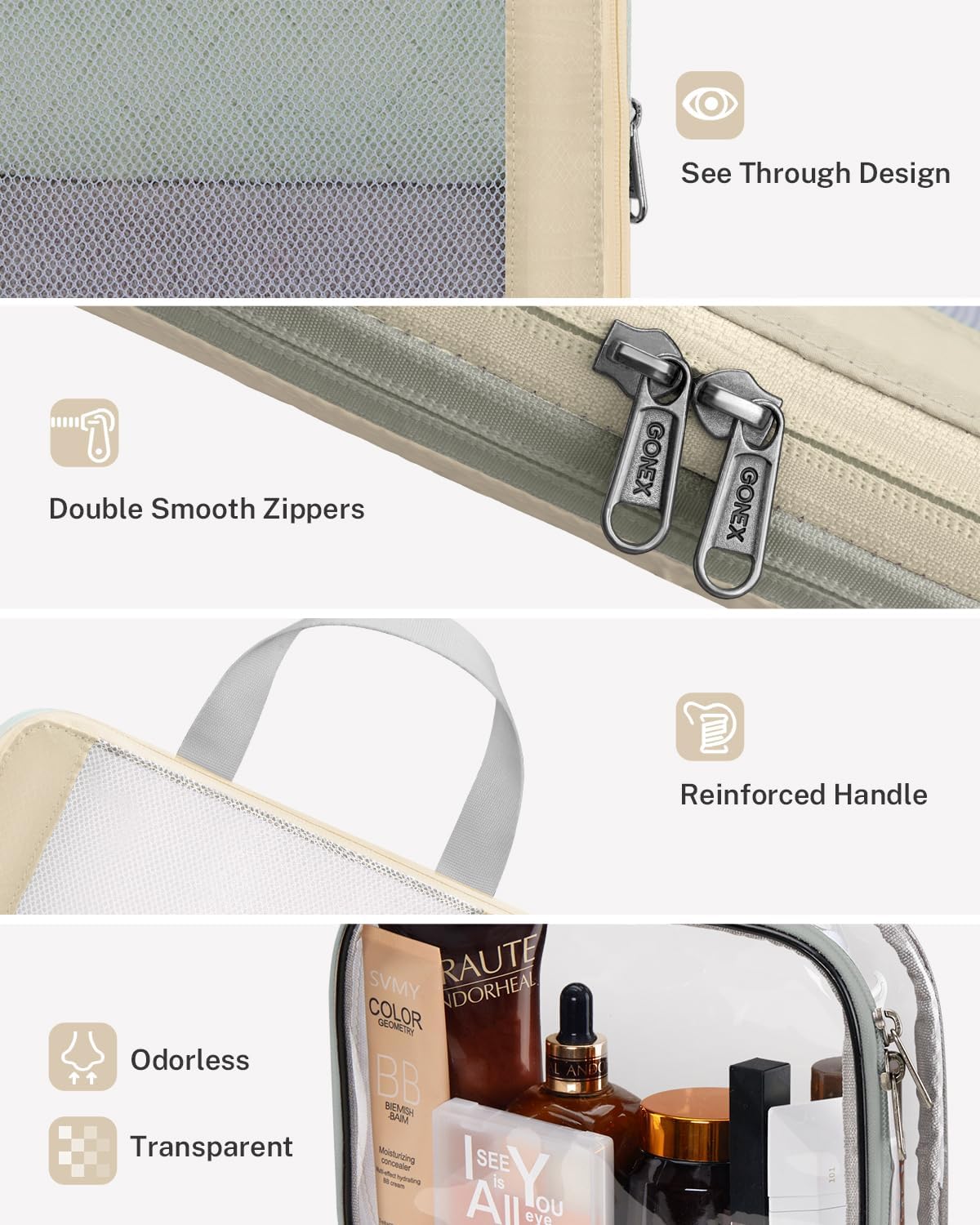 8 Set Expandable Mesh Packing Cubes for Travel Essentials, Compression Organizer with Toiletry, Laundry, Shoe, Cable Bags - Beige
