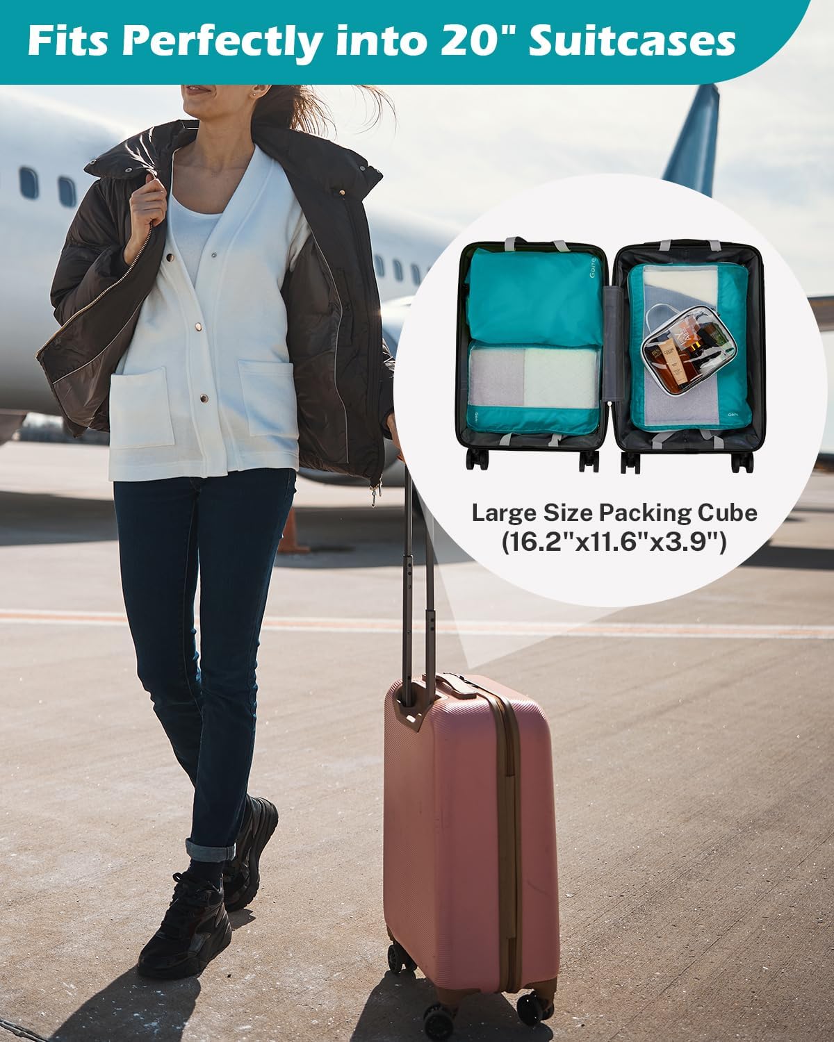 8 Set Expandable Mesh Packing Cubes for Travel Essentials, Compression Organizer with Toiletry, Laundry, Shoe, Cable Bags - Beige