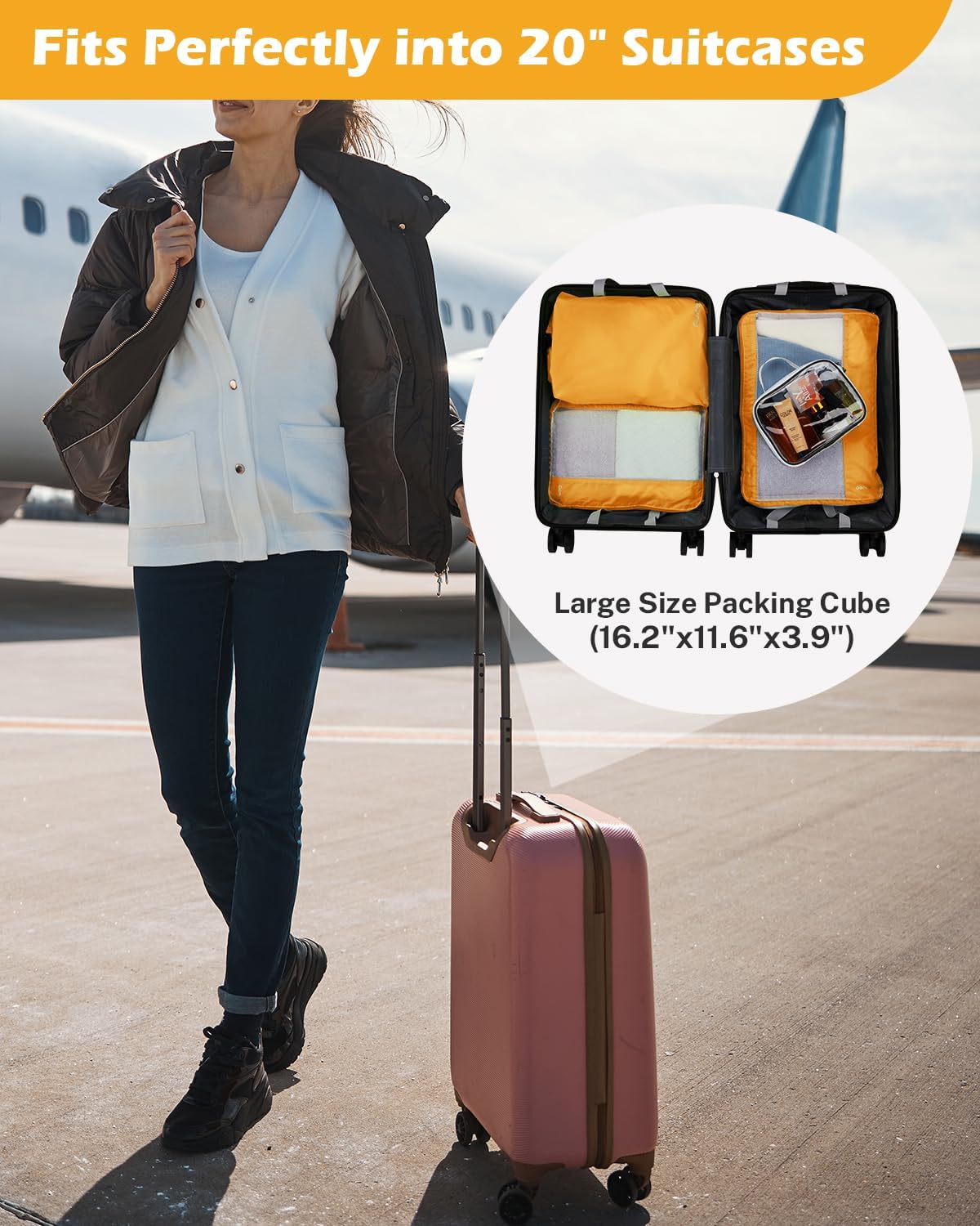 8 Set Expandable Mesh Packing Cubes for Travel Essentials, Compression Organizer with Toiletry, Laundry, Shoe, Cable Bags - Beige