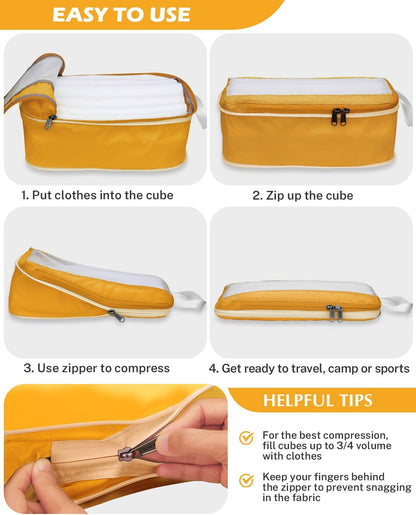 8 Set Expandable Mesh Packing Cubes for Travel Essentials, Compression Organizer with Toiletry, Laundry, Shoe, Cable Bags - Beige