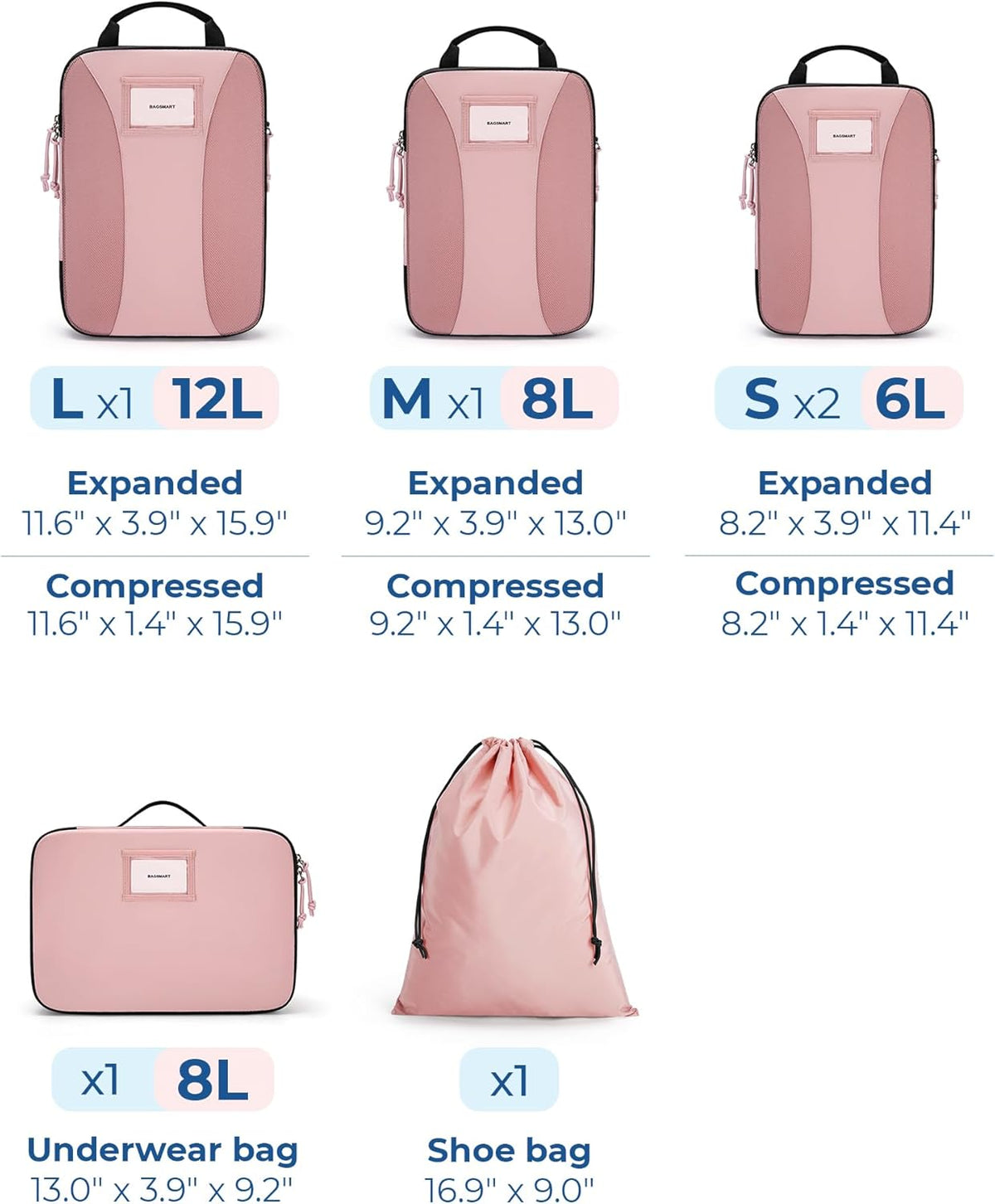 Compression Packing Cubes, 6 PCS Packing Cubes for Suitcases, Travel Bags Organizer for Luggage, Lightweight Packing Cube for Travel Essentials