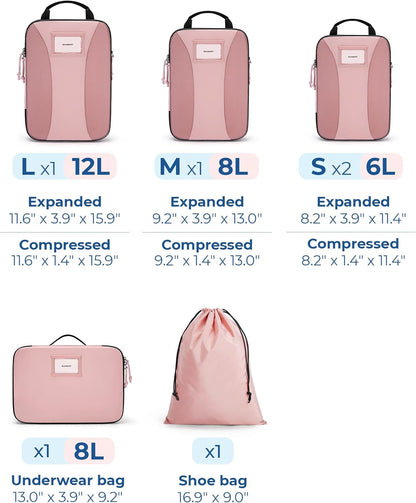 Compression Packing Cubes, 6 PCS Packing Cubes for Suitcases, Travel Bags Organizer for Luggage, Lightweight Packing Cube for Travel Essentials