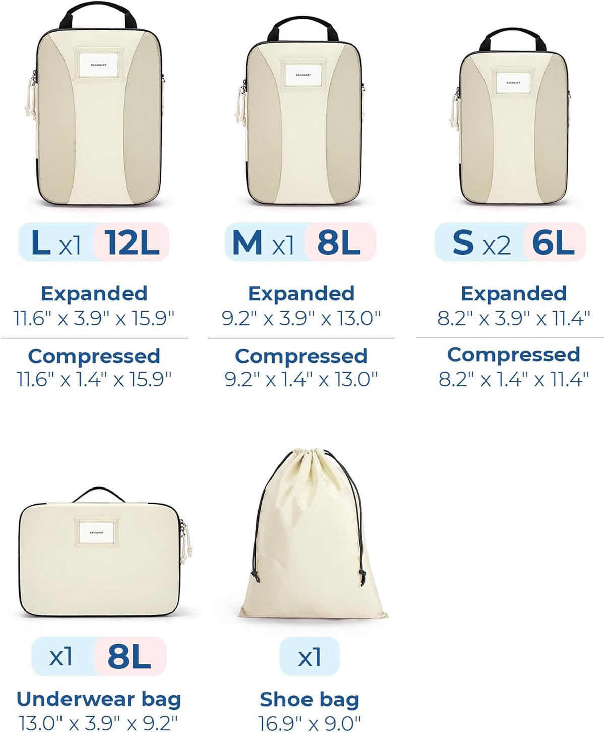 Compression Packing Cubes, 6 PCS Packing Cubes for Suitcases, Travel Bags Organizer for Luggage, Lightweight Packing Cube for Travel Essentials