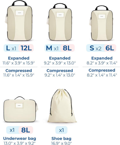 Compression Packing Cubes, 6 PCS Packing Cubes for Suitcases, Travel Bags Organizer for Luggage, Lightweight Packing Cube for Travel Essentials