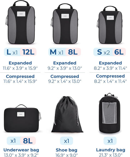 Compression Packing Cubes, 6 PCS Packing Cubes for Suitcases, Travel Bags Organizer for Luggage, Lightweight Packing Cube for Travel Essentials