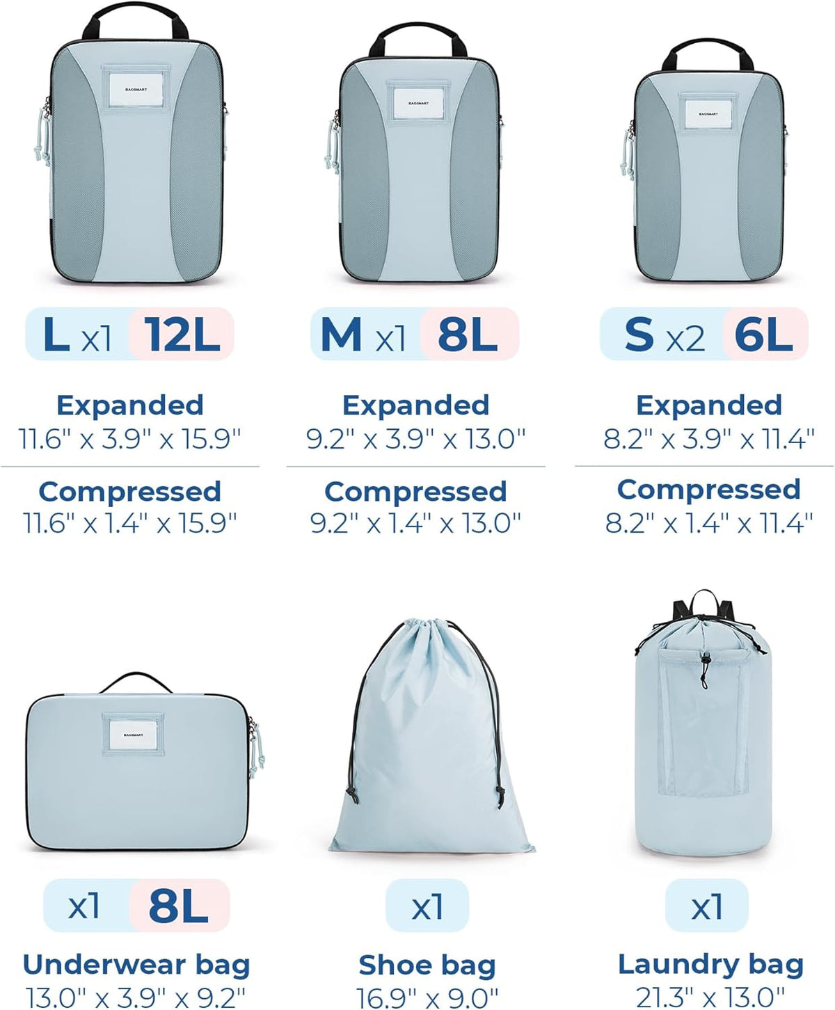 Compression Packing Cubes, 6 PCS Packing Cubes for Suitcases, Travel Bags Organizer for Luggage, Lightweight Packing Cube for Travel Essentials
