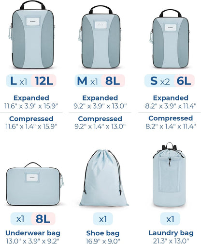 Compression Packing Cubes, 6 PCS Packing Cubes for Suitcases, Travel Bags Organizer for Luggage, Lightweight Packing Cube for Travel Essentials