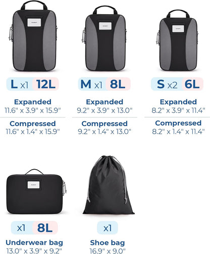 Compression Packing Cubes, 6 PCS Packing Cubes for Suitcases, Travel Bags Organizer for Luggage, Lightweight Packing Cube for Travel Essentials