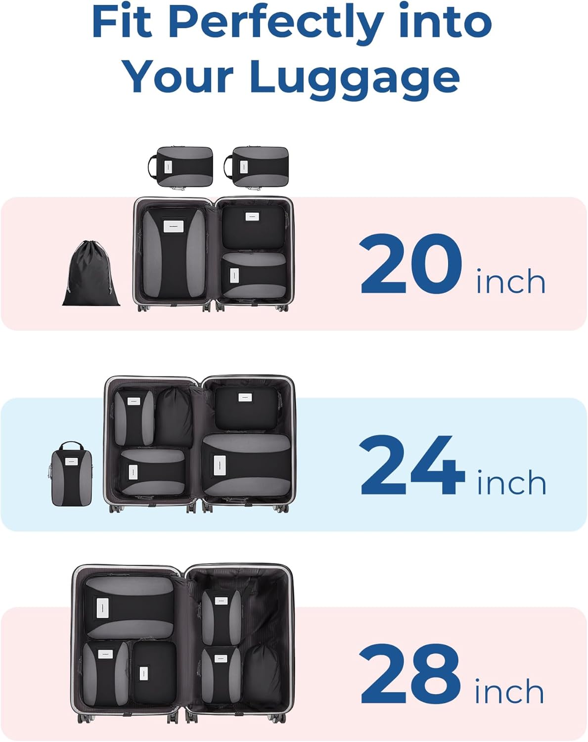 Compression Packing Cubes, 6 PCS Packing Cubes for Suitcases, Travel Bags Organizer for Luggage, Lightweight Packing Cube for Travel Essentials
