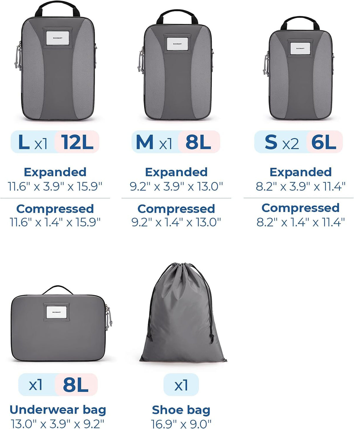 Compression Packing Cubes, 6 PCS Packing Cubes for Suitcases, Travel Bags Organizer for Luggage, Lightweight Packing Cube for Travel Essentials