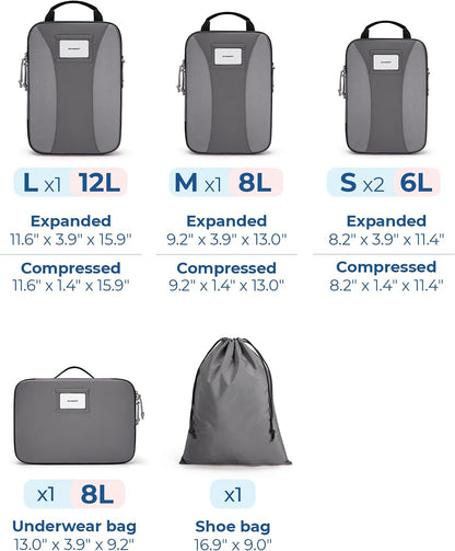 Compression Packing Cubes, 6 PCS Packing Cubes for Suitcases, Travel Bags Organizer for Luggage, Lightweight Packing Cube for Travel Essentials