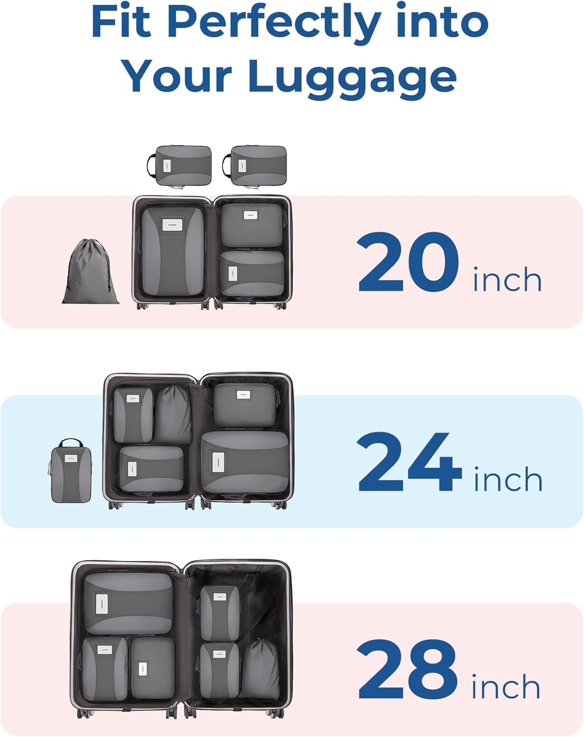 Compression Packing Cubes, 6 PCS Packing Cubes for Suitcases, Travel Bags Organizer for Luggage, Lightweight Packing Cube for Travel Essentials