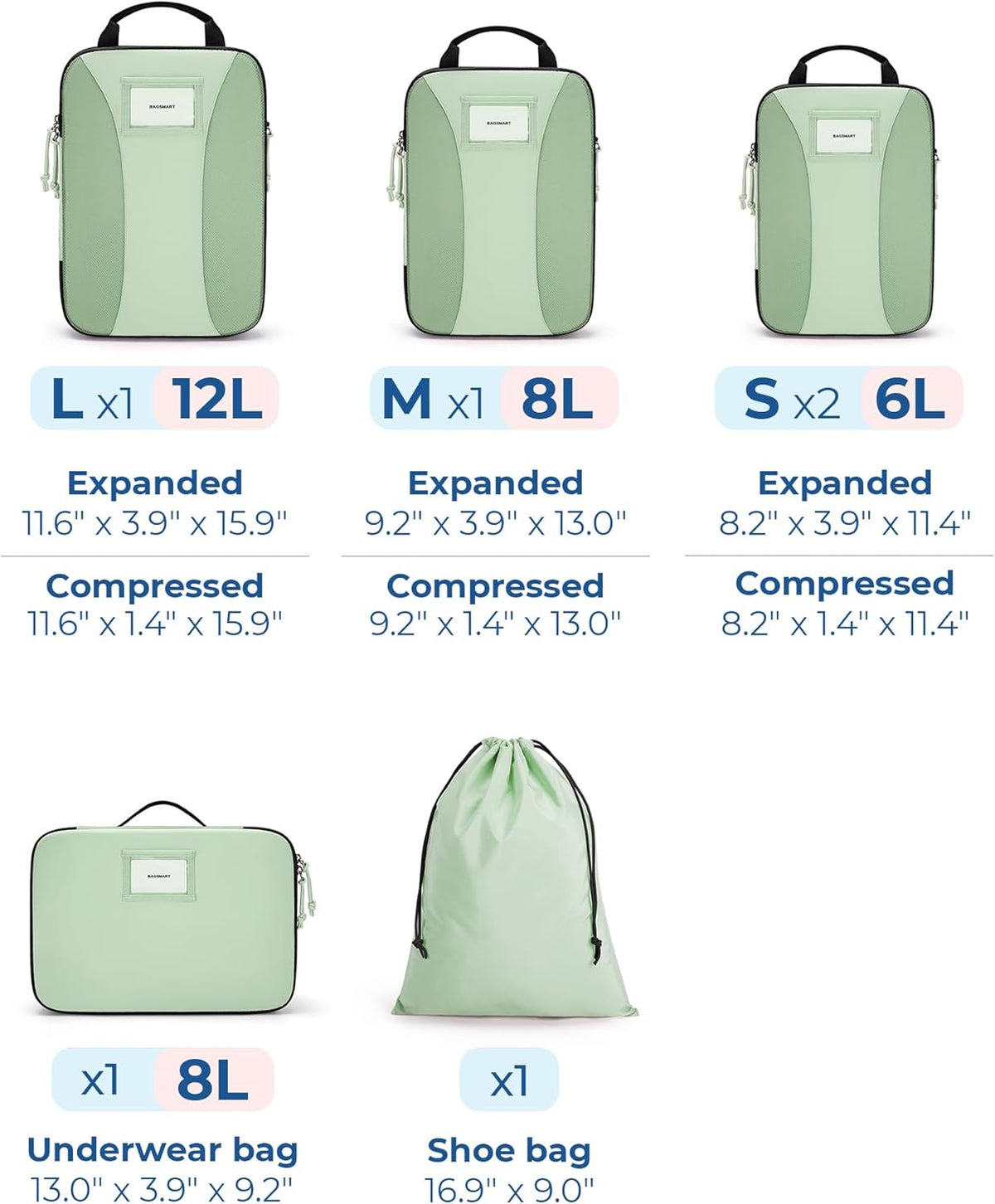 Compression Packing Cubes, 6 PCS Packing Cubes for Suitcases, Travel Bags Organizer for Luggage, Lightweight Packing Cube for Travel Essentials