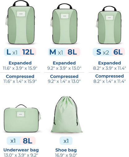 Compression Packing Cubes, 6 PCS Packing Cubes for Suitcases, Travel Bags Organizer for Luggage, Lightweight Packing Cube for Travel Essentials