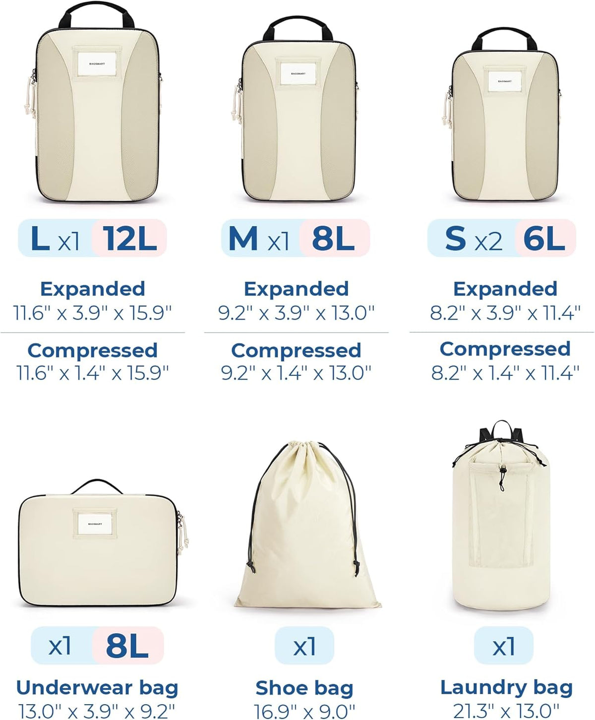 Compression Packing Cubes, 6 PCS Packing Cubes for Suitcases, Travel Bags Organizer for Luggage, Lightweight Packing Cube for Travel Essentials