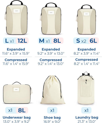Compression Packing Cubes, 6 PCS Packing Cubes for Suitcases, Travel Bags Organizer for Luggage, Lightweight Packing Cube for Travel Essentials