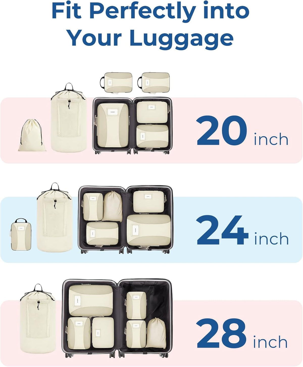 Compression Packing Cubes, 6 PCS Packing Cubes for Suitcases, Travel Bags Organizer for Luggage, Lightweight Packing Cube for Travel Essentials