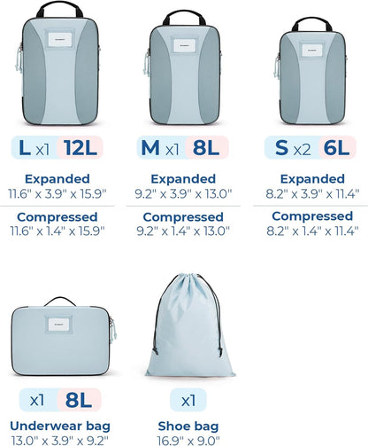 Compression Packing Cubes, 6 PCS Packing Cubes for Suitcases, Travel Bags Organizer for Luggage, Lightweight Packing Cube for Travel Essentials
