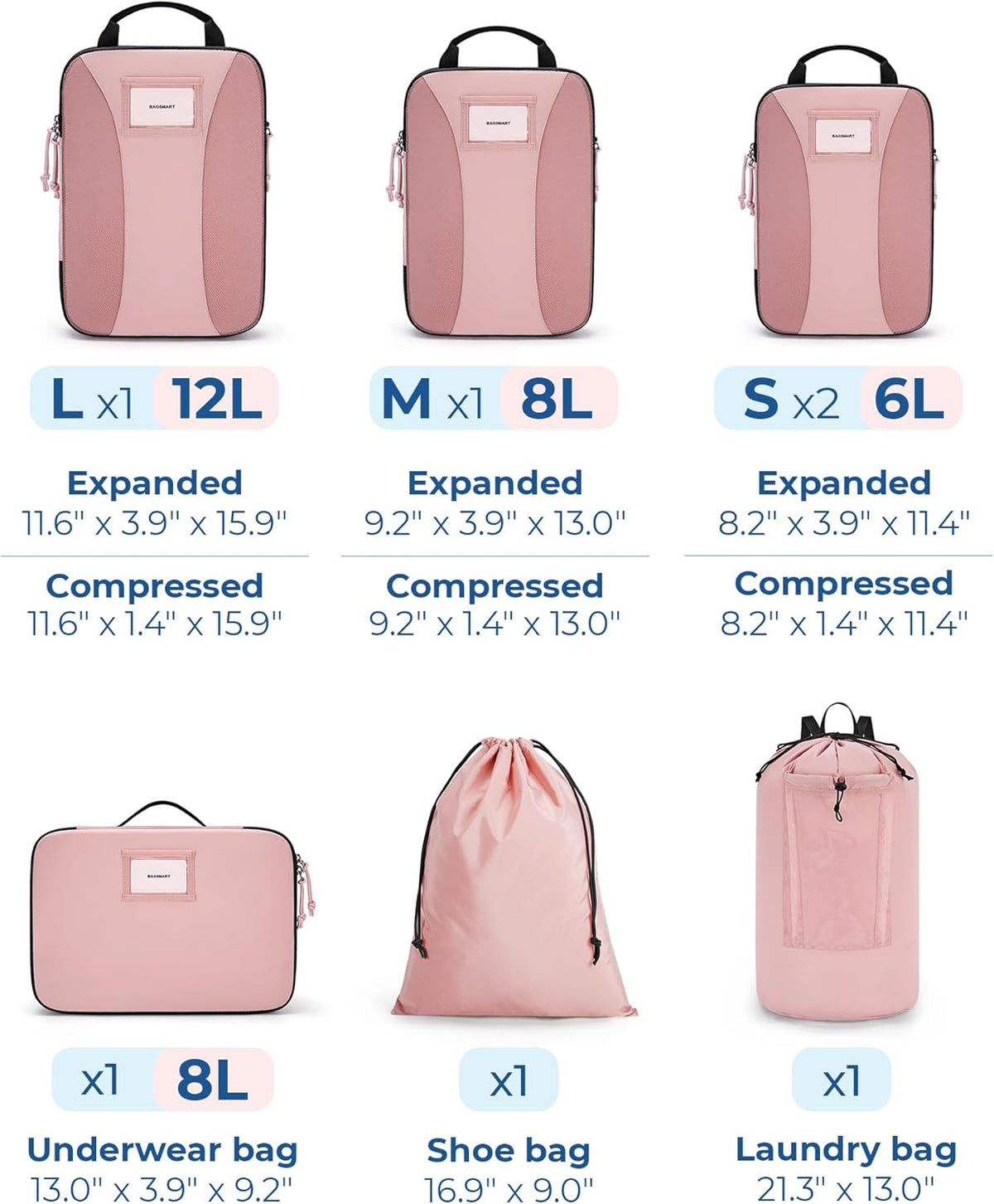 Compression Packing Cubes, 6 PCS Packing Cubes for Suitcases, Travel Bags Organizer for Luggage, Lightweight Packing Cube for Travel Essentials