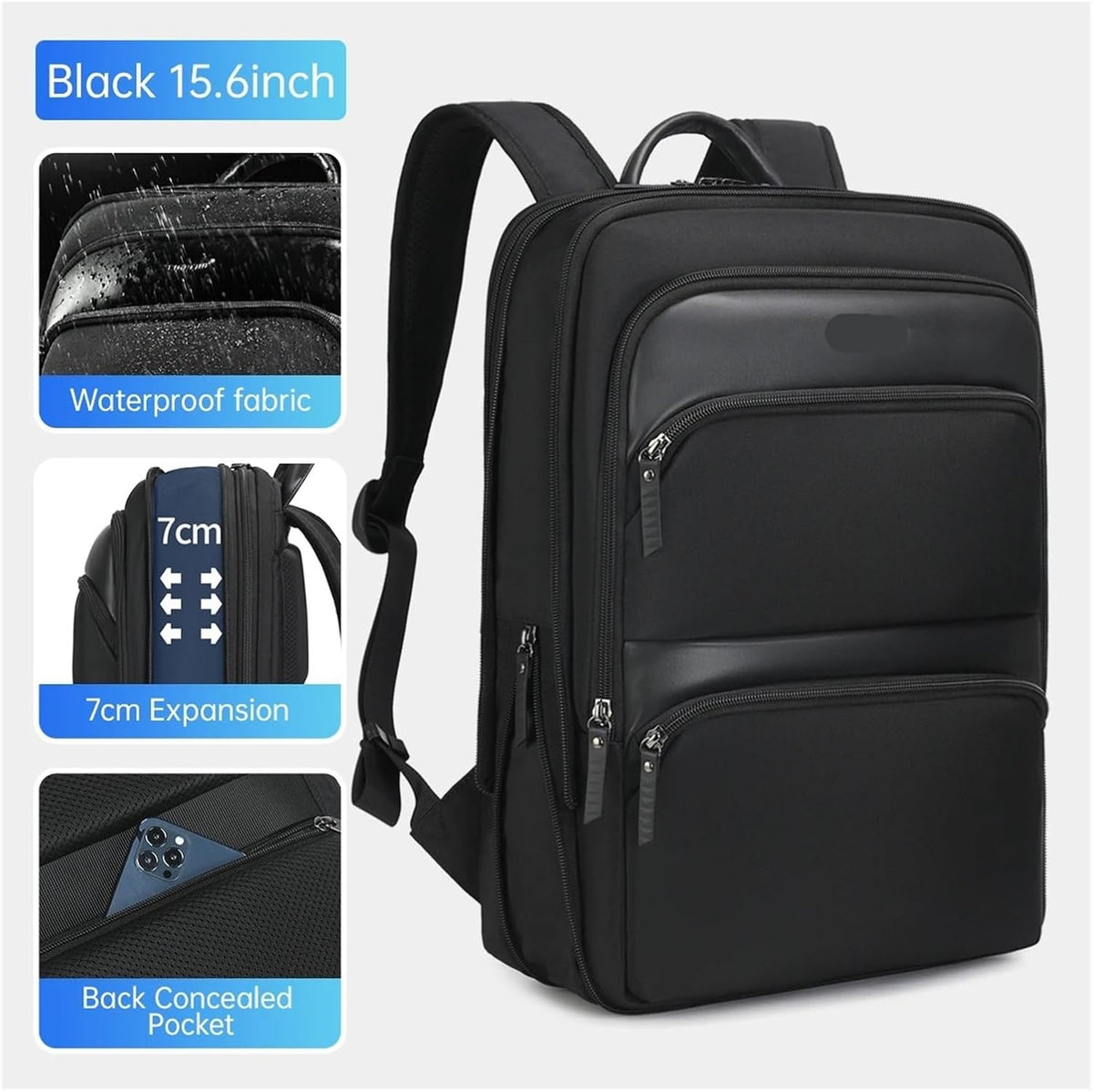 Expandable Backpack Men Thin Bags For Travel Waterproof Male 15.6inch Laptop Bag Mochilas Knapsack(Black 15.6inch)