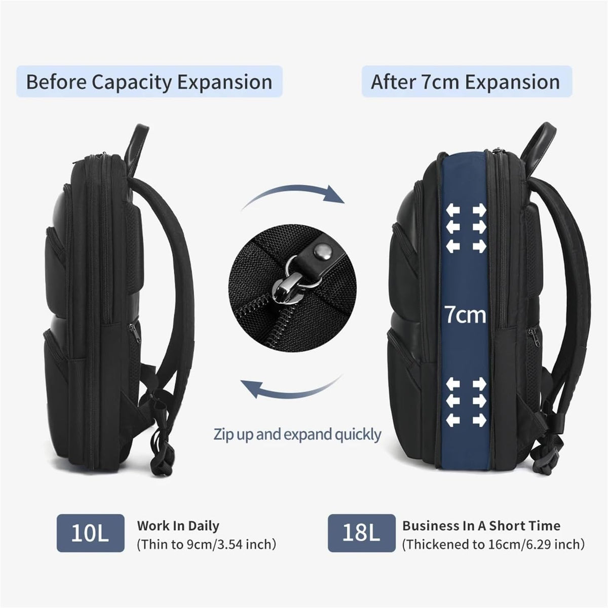 Expandable Backpack Men Thin Bags For Travel Waterproof Male 15.6inch Laptop Bag Mochilas Knapsack(Black 15.6inch)
