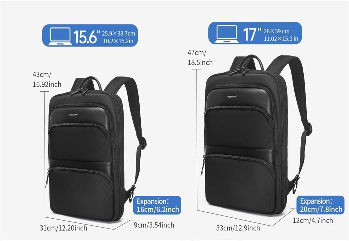 Expandable Backpack Men Thin Bags For Travel Waterproof Male 15.6inch Laptop Bag Mochilas Knapsack(Black 15.6inch)