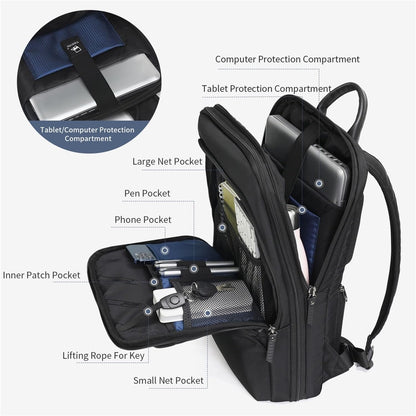 Expandable Backpack Men Thin Bags For Travel Waterproof Male 15.6inch Laptop Bag Mochilas Knapsack(Black 15.6inch)