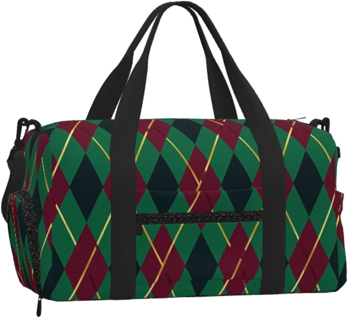 Abstract rhombus pattern Duffel Bag with Shoe Compartment-Sports Gym Weekender for Men Women, Waterproof Travel Tote with Wet Pocket for Dirty Shoes