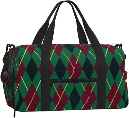 Abstract rhombus pattern Duffel Bag with Shoe Compartment-Sports Gym Weekender for Men Women, Waterproof Travel Tote with Wet Pocket for Dirty Shoes