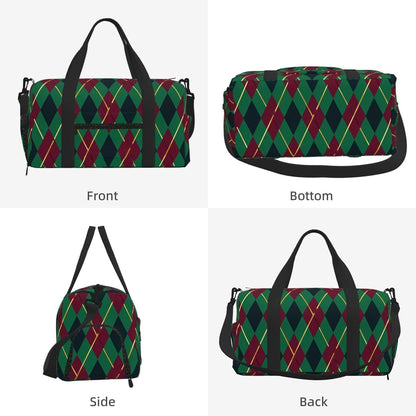 Abstract rhombus pattern Duffel Bag with Shoe Compartment-Sports Gym Weekender for Men Women, Waterproof Travel Tote with Wet Pocket for Dirty Shoes
