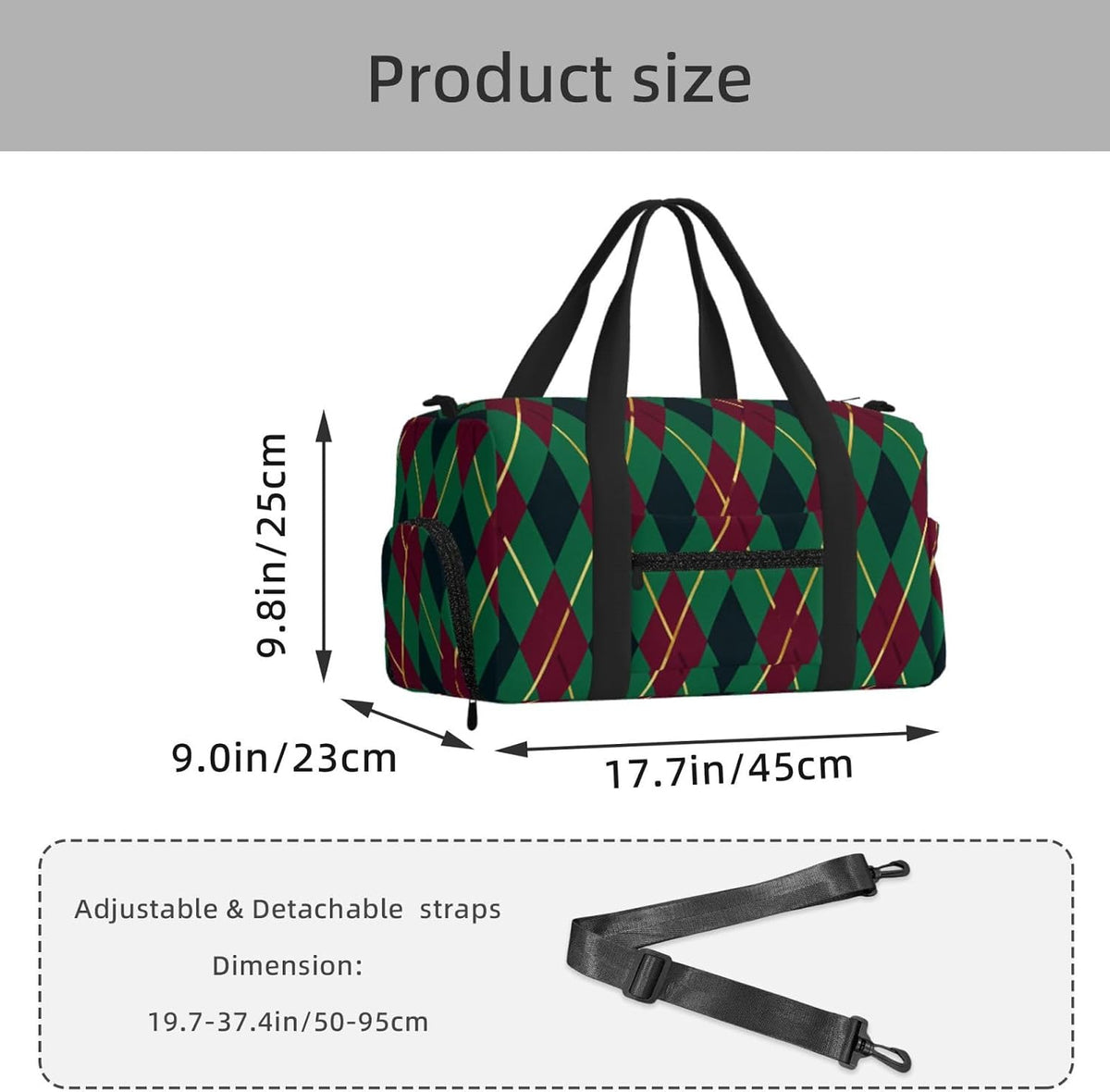 Abstract rhombus pattern Duffel Bag with Shoe Compartment-Sports Gym Weekender for Men Women, Waterproof Travel Tote with Wet Pocket for Dirty Shoes