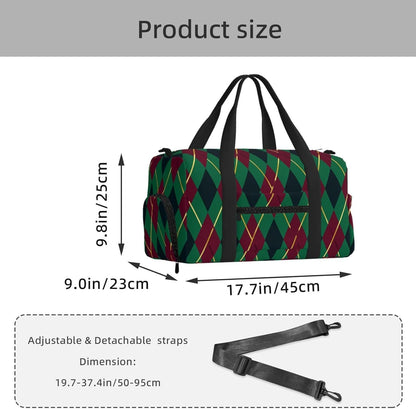 Abstract rhombus pattern Duffel Bag with Shoe Compartment-Sports Gym Weekender for Men Women, Waterproof Travel Tote with Wet Pocket for Dirty Shoes