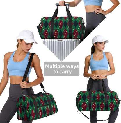 Abstract rhombus pattern Duffel Bag with Shoe Compartment-Sports Gym Weekender for Men Women, Waterproof Travel Tote with Wet Pocket for Dirty Shoes