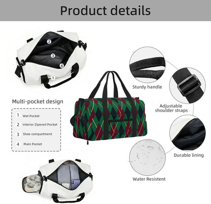 Abstract rhombus pattern Duffel Bag with Shoe Compartment-Sports Gym Weekender for Men Women, Waterproof Travel Tote with Wet Pocket for Dirty Shoes