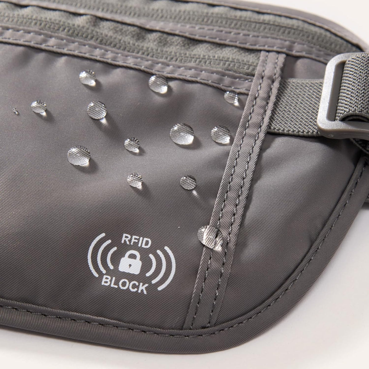RFID Blocking Travel Money Belt – Hidden Waist Pouch for Passport, Cash, Cards, Slim Belt Bag for Men and Women, Light Grey
