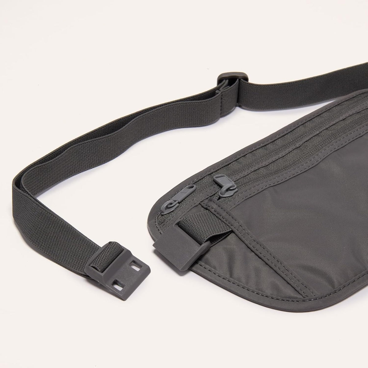 RFID Blocking Travel Money Belt – Hidden Waist Pouch for Passport, Cash, Cards, Slim Belt Bag for Men and Women, Light Grey