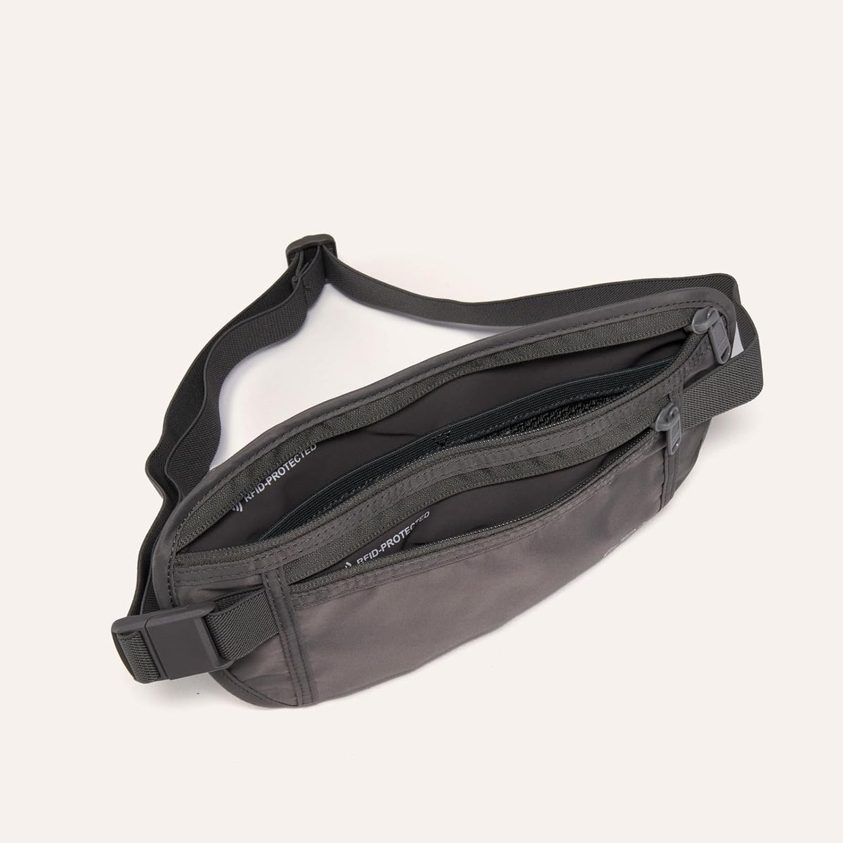 RFID Blocking Travel Money Belt – Hidden Waist Pouch for Passport, Cash, Cards, Slim Belt Bag for Men and Women, Light Grey
