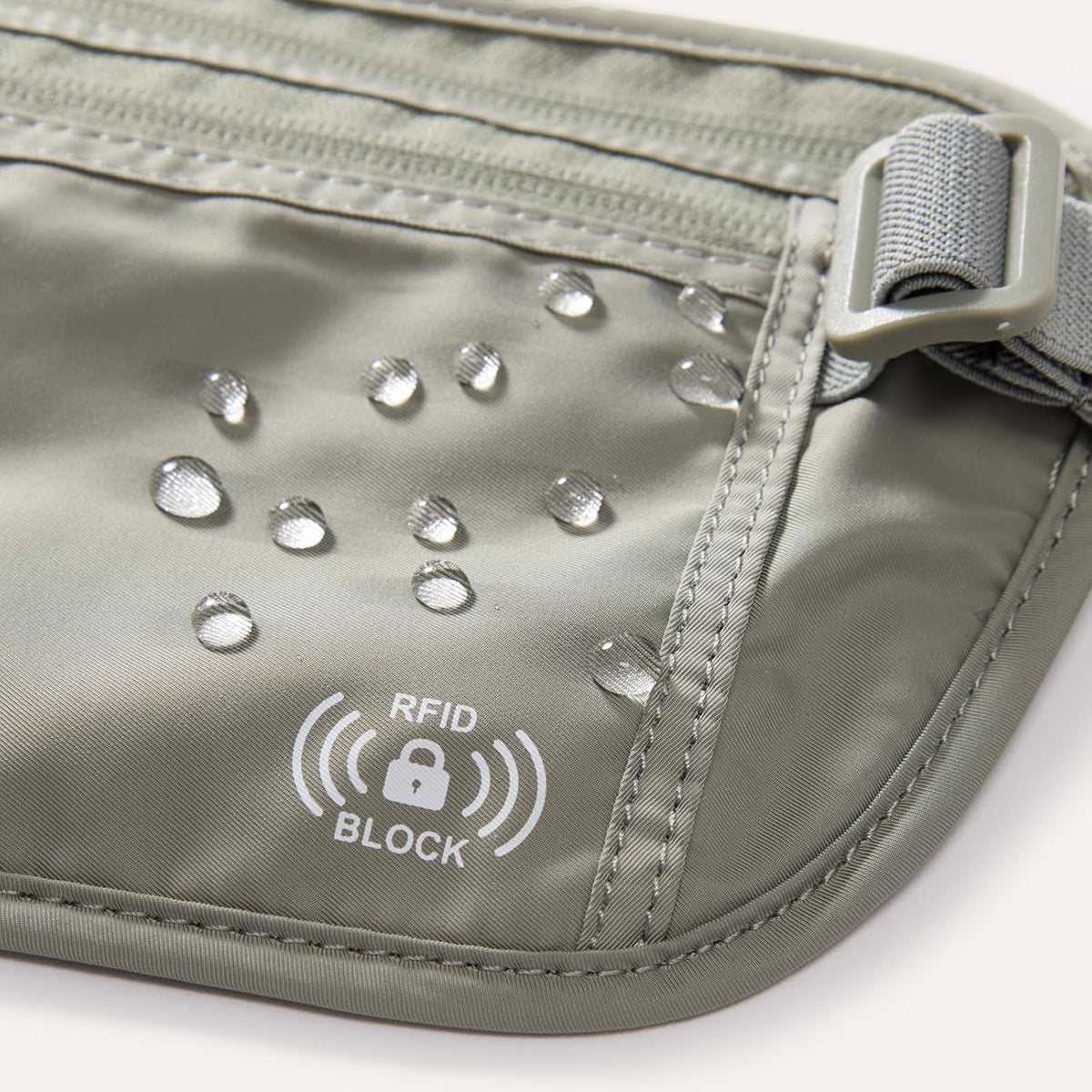 RFID Blocking Travel Money Belt – Hidden Waist Pouch for Passport, Cash, Cards, Slim Belt Bag for Men and Women, Light Grey