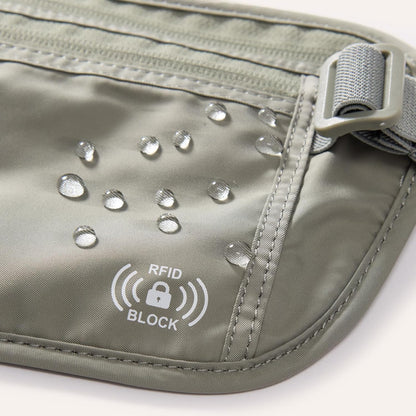RFID Blocking Travel Money Belt – Hidden Waist Pouch for Passport, Cash, Cards, Slim Belt Bag for Men and Women, Light Grey