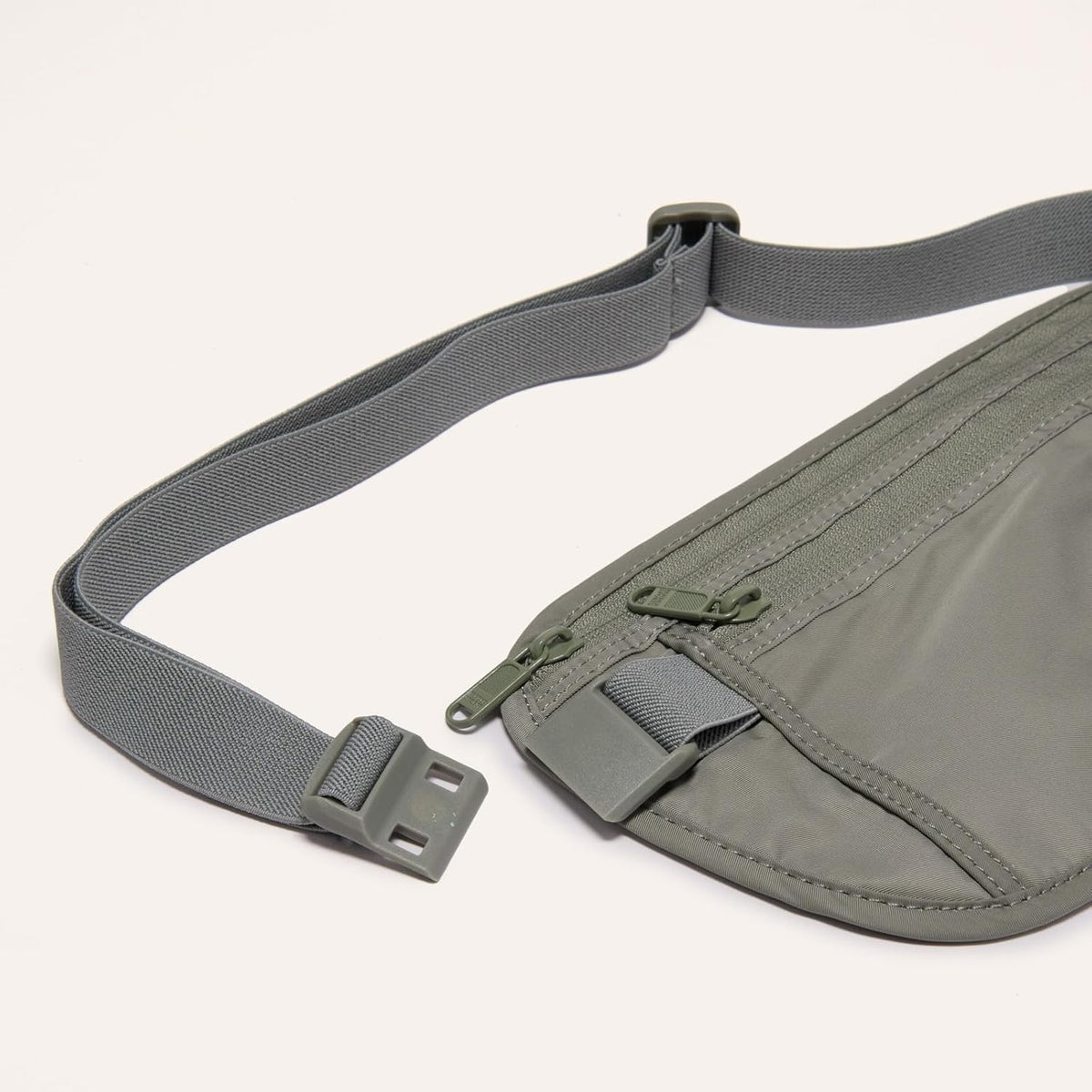 RFID Blocking Travel Money Belt – Hidden Waist Pouch for Passport, Cash, Cards, Slim Belt Bag for Men and Women, Light Grey