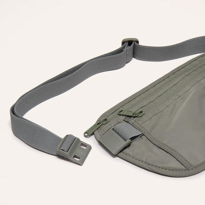 RFID Blocking Travel Money Belt – Hidden Waist Pouch for Passport, Cash, Cards, Slim Belt Bag for Men and Women, Light Grey