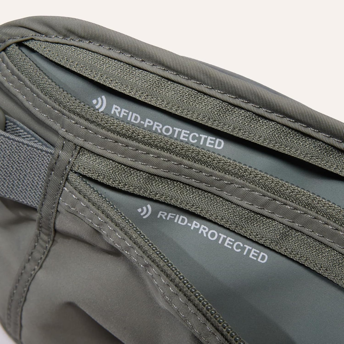 RFID Blocking Travel Money Belt – Hidden Waist Pouch for Passport, Cash, Cards, Slim Belt Bag for Men and Women, Light Grey
