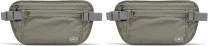RFID Blocking Travel Money Belt – Hidden Waist Pouch for Passport, Cash, Cards, Slim Belt Bag for Men and Women, Light Grey
