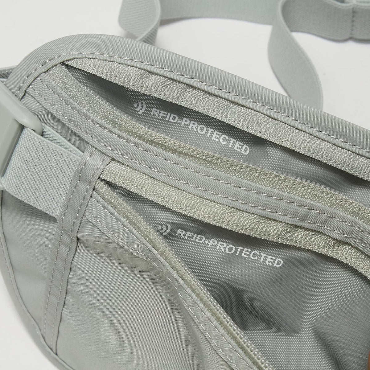 RFID Blocking Travel Money Belt – Hidden Waist Pouch for Passport, Cash, Cards, Slim Belt Bag for Men and Women, Light Grey